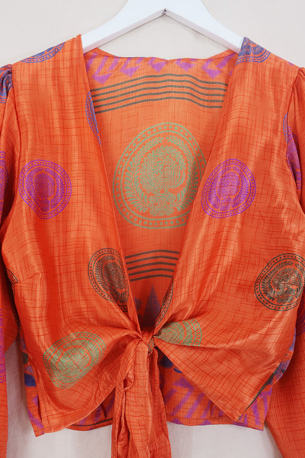 Lola Wrap Top - Sunbathed Orange Crests - Size S/M by all about audrey