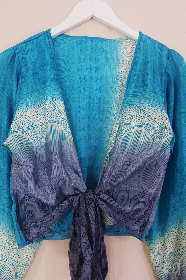 SALE Lola Wrap Top - Sheer Blue Sea - Size S/M by all about audrey