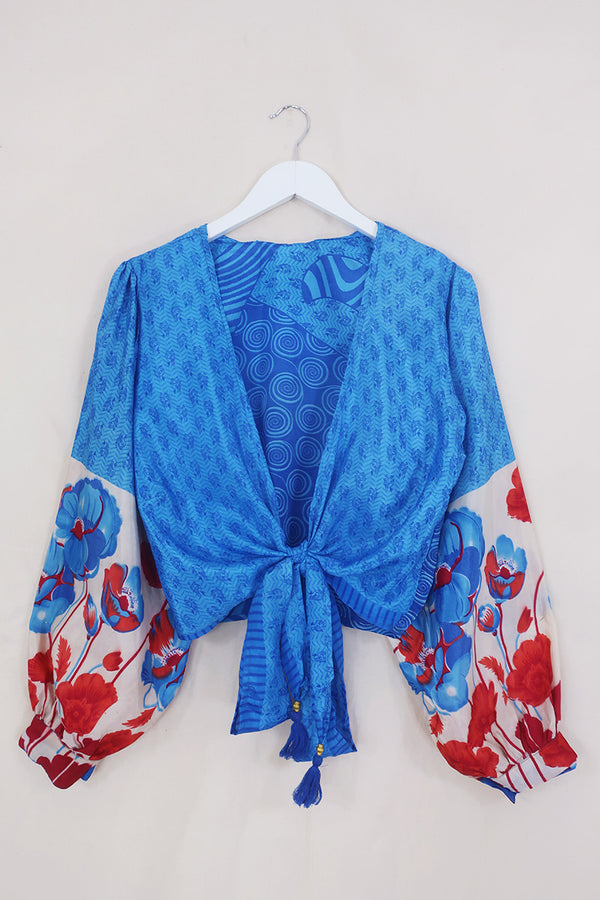 Lola Wrap Top - The Rare Blue Poppy - Size M/L by all about audrey