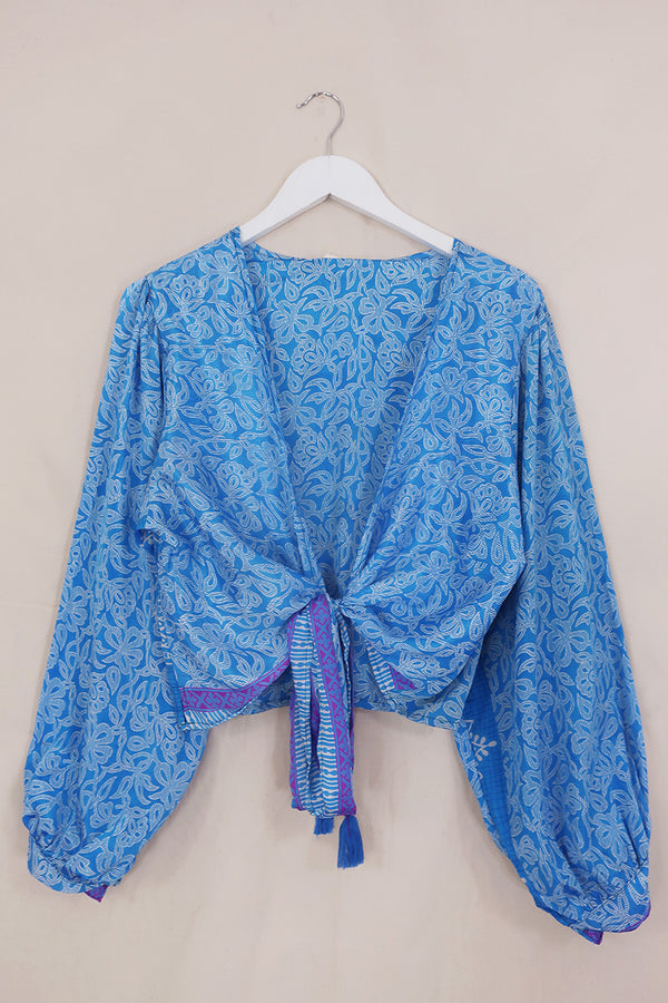 Lola Wrap Top - Crystal Waters Blue Floral - Size L/XL by all about audrey