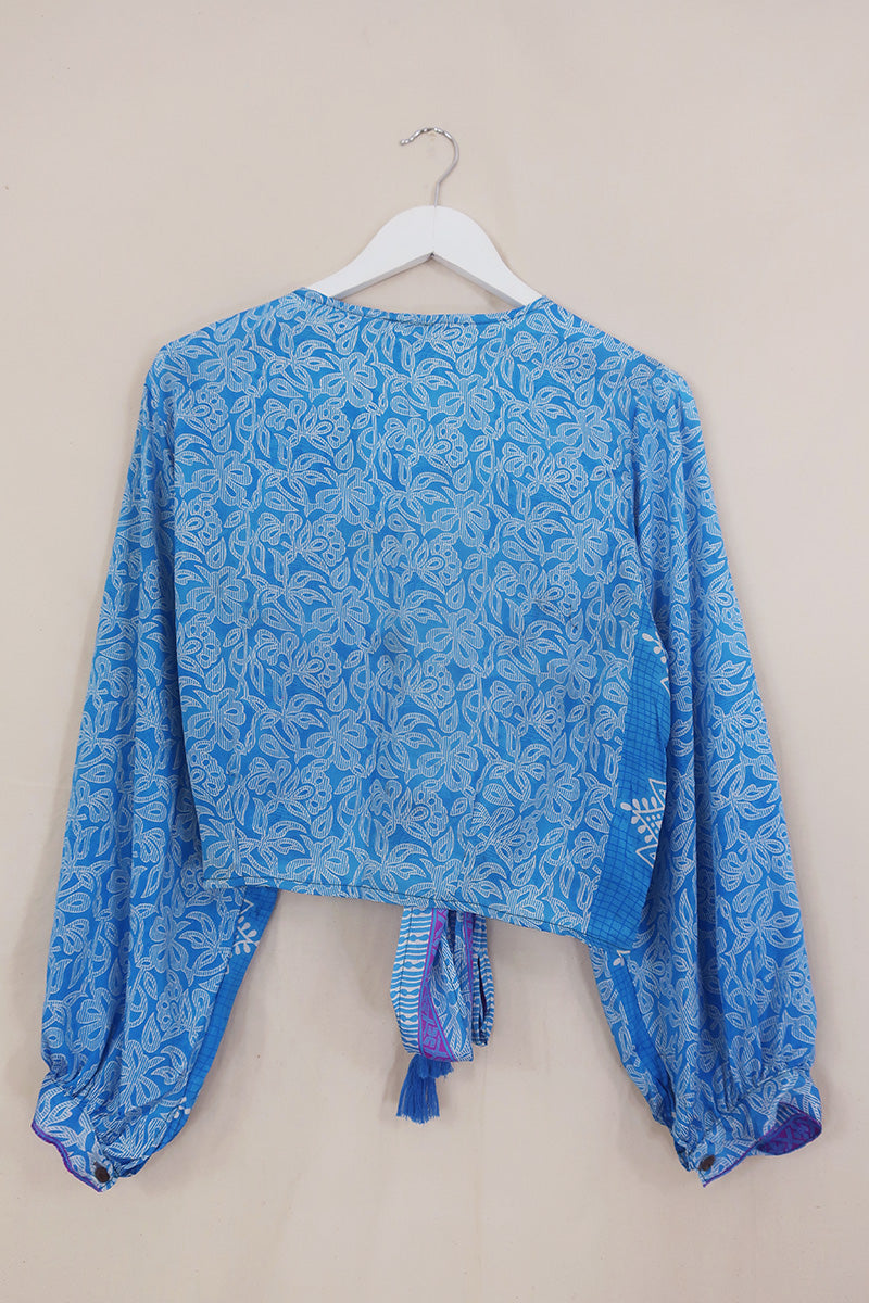 Lola Wrap Top - Crystal Waters Blue Floral - Size L/XL by all about audrey