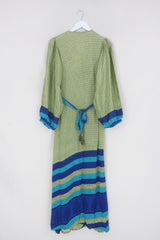 SALE Lola Wrap Dress - Bold Sage & Blue Stripe - Size S/M by All About Audrey