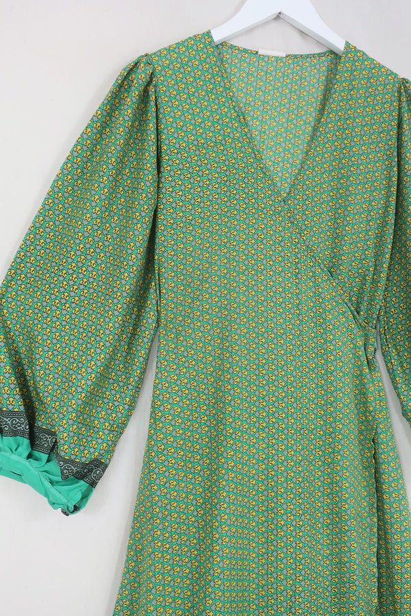 Lola Wrap Dress - Seafoam Green & Sun Mosaic - Size S/M By All About Audrey