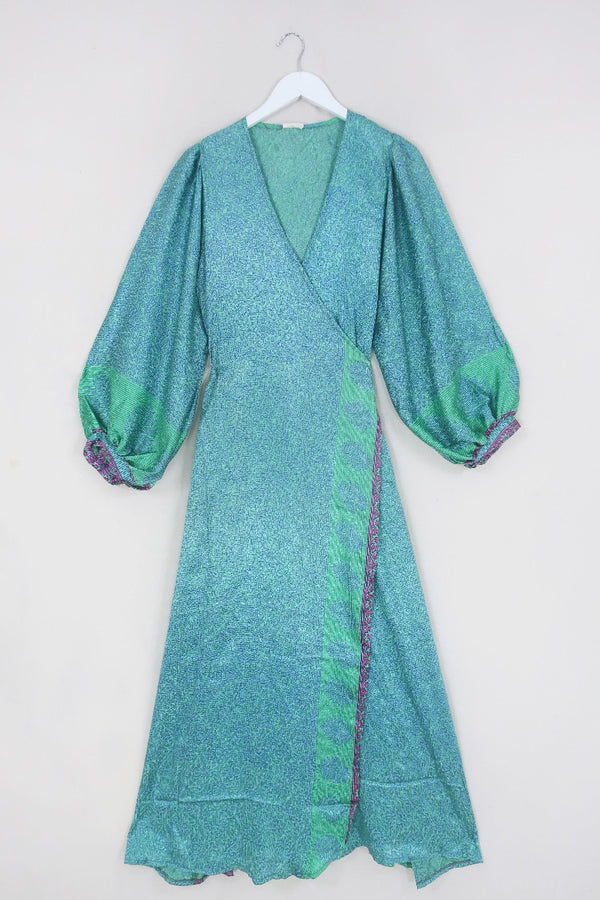 Lola Wrap Dress - Shining Seafoam Green - Size S/M By All About Audrey
