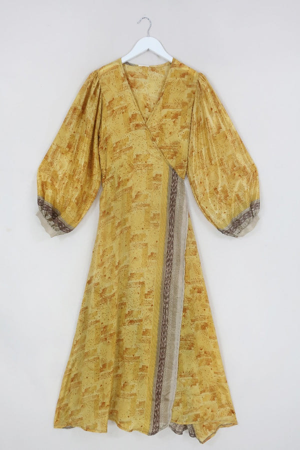 Lola Wrap Dress - Hazy Yellow Dandelion Print - Size M/L By All About Audrey