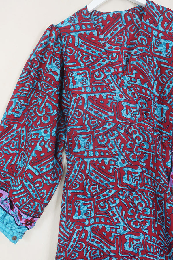 SALE Lola Wrap Dress - Psychedelic Scarlet & Blue - Size S/M by All About Audrey