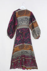 Lola Wrap Dress - Rosehip, Bronze & Black Patchwork - Size M/L