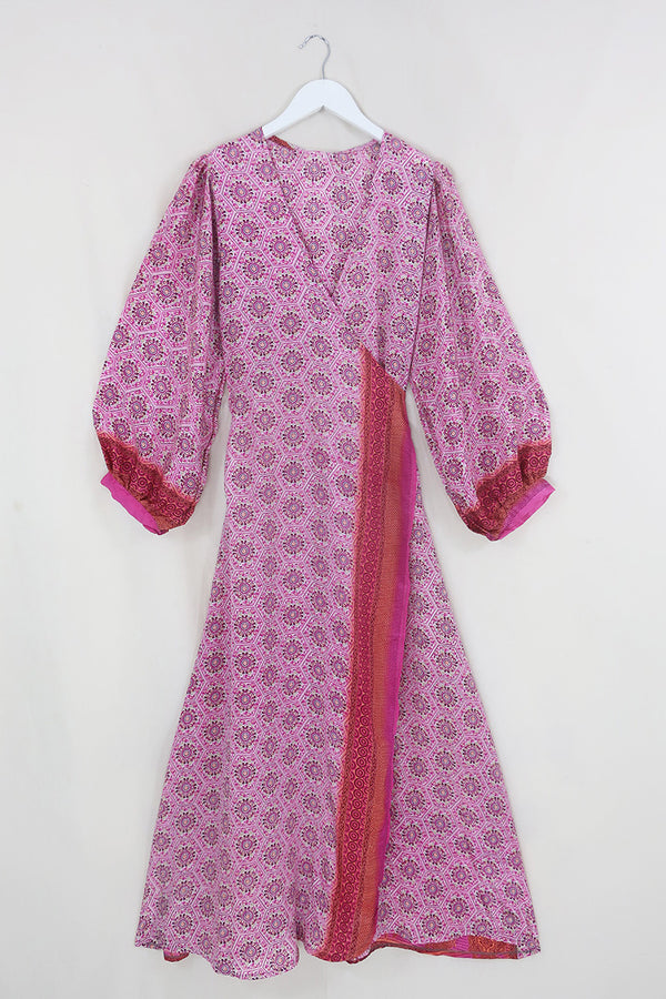 Lola Wrap Dress - Rosehip Pink & Rust Mosaic - Size M/L By All About Audrey