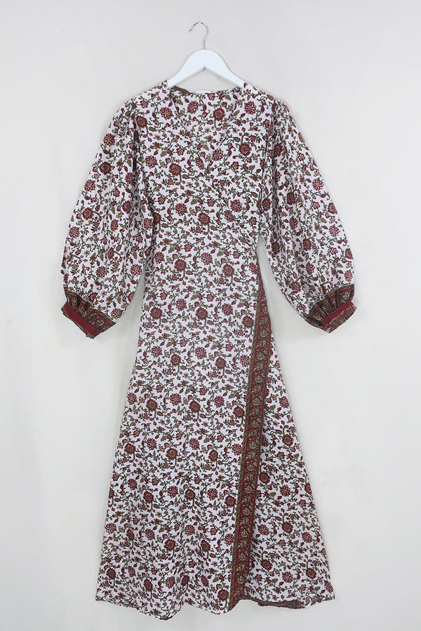 Lola Wrap Dress - Pearl White & Ruby Wildflower - Size M/L by All About Audrey