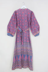 Lola Wrap Dress - Coral Pink & Stone Wildflower - Size S/M By All About Audrey