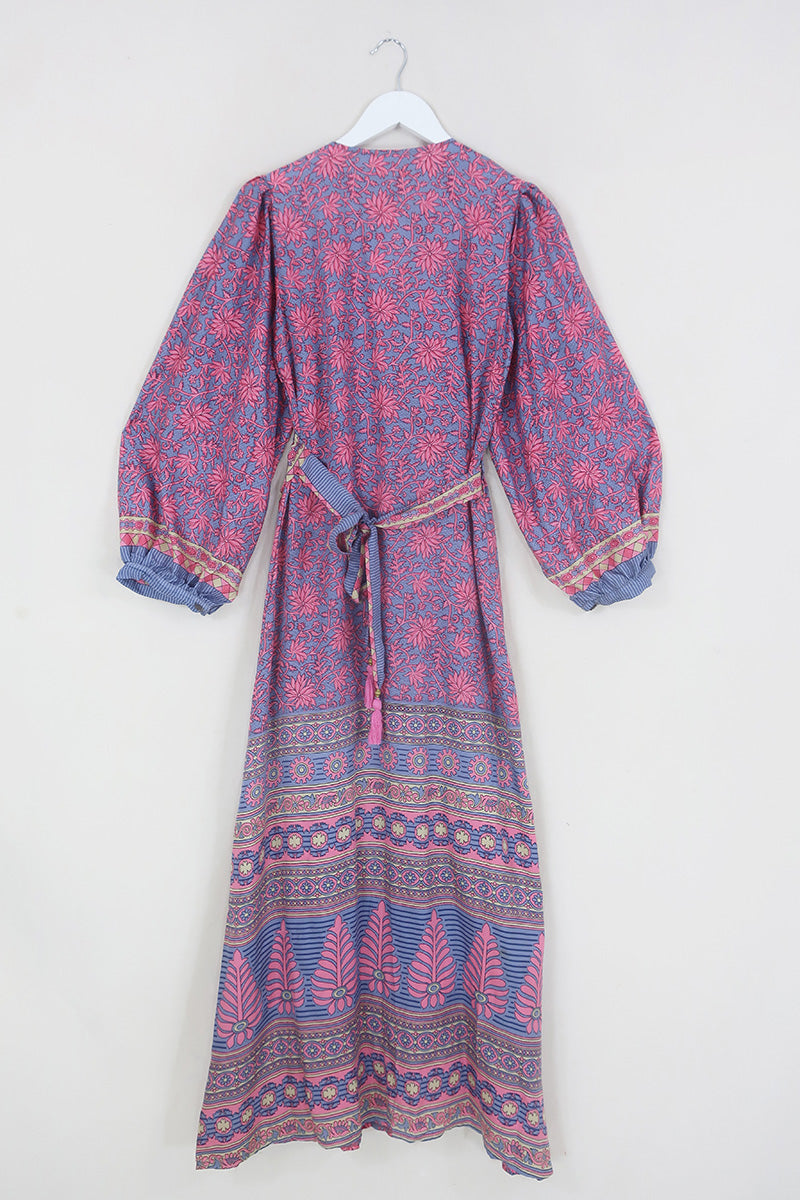 Lola Wrap Dress - Coral Pink & Stone Wildflower - Size S/M By All About Audrey