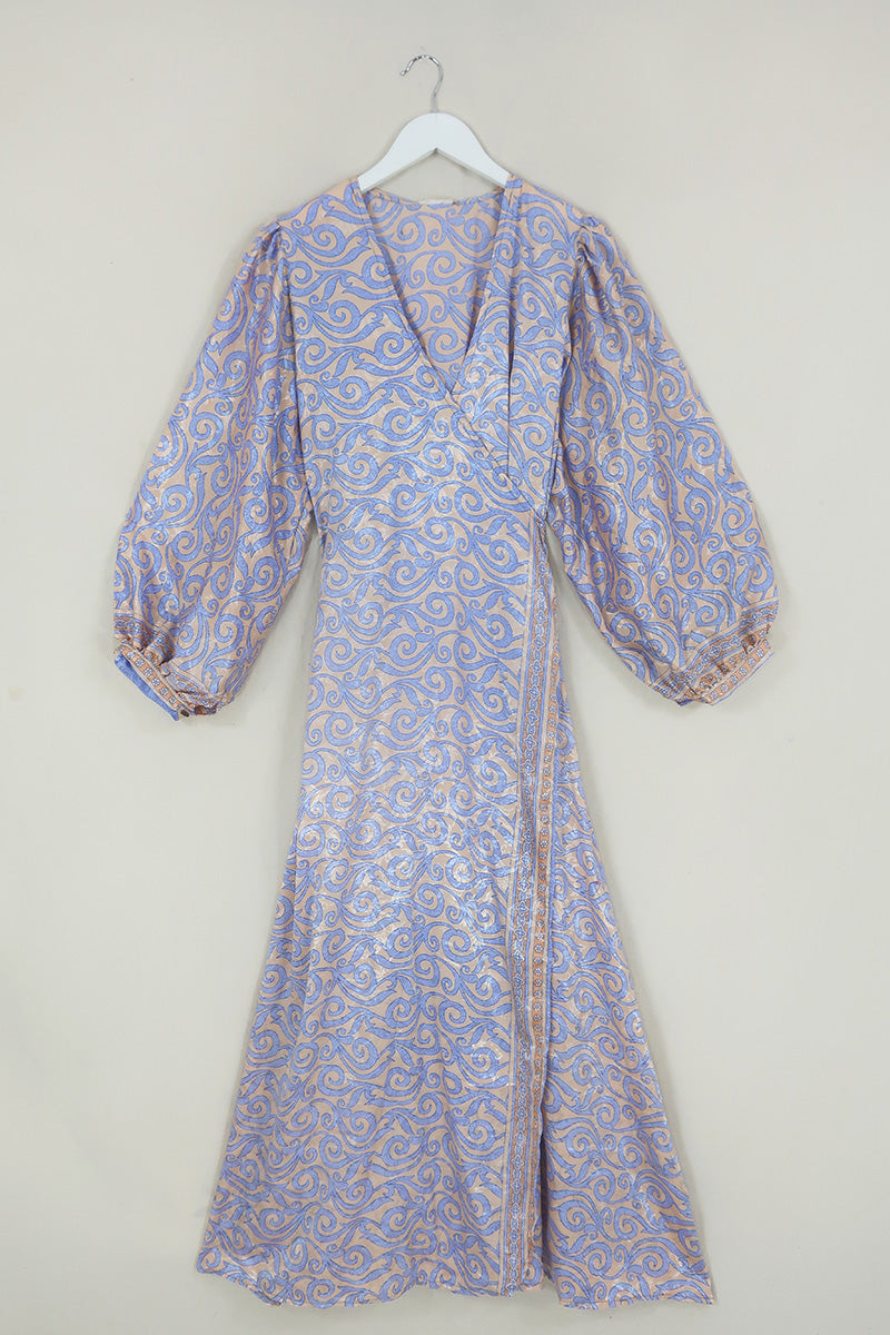 SALE Lola Wrap Dress - Peach & Powder Blue Vines - Size M/L by All About Audrey