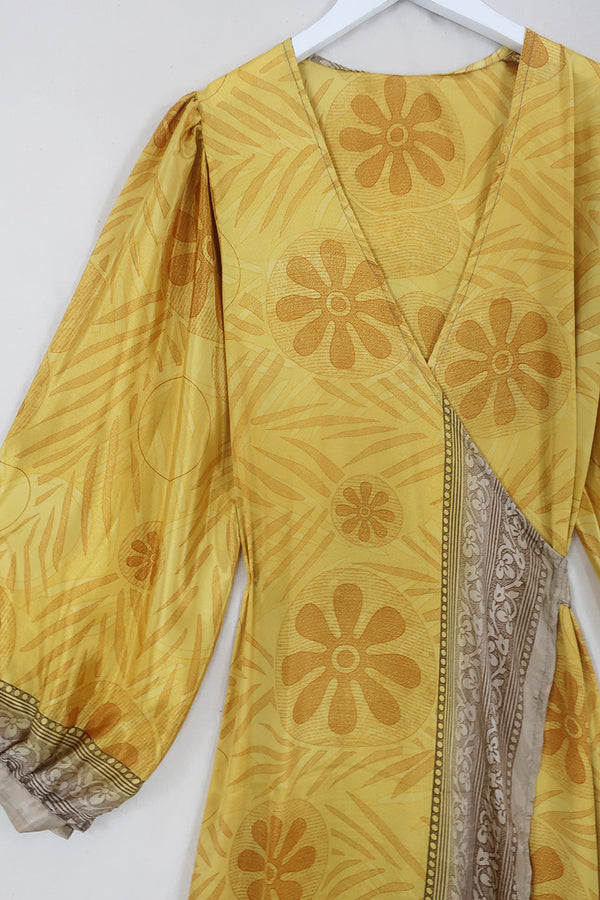 Lola Wrap Dress - Bold Buttercup Floral - Size S/M By All About Audrey