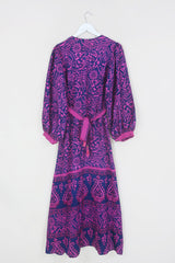 Lola Wrap Dress - Blackberry & Magenta Abstract - Size M/L By All About Audrey