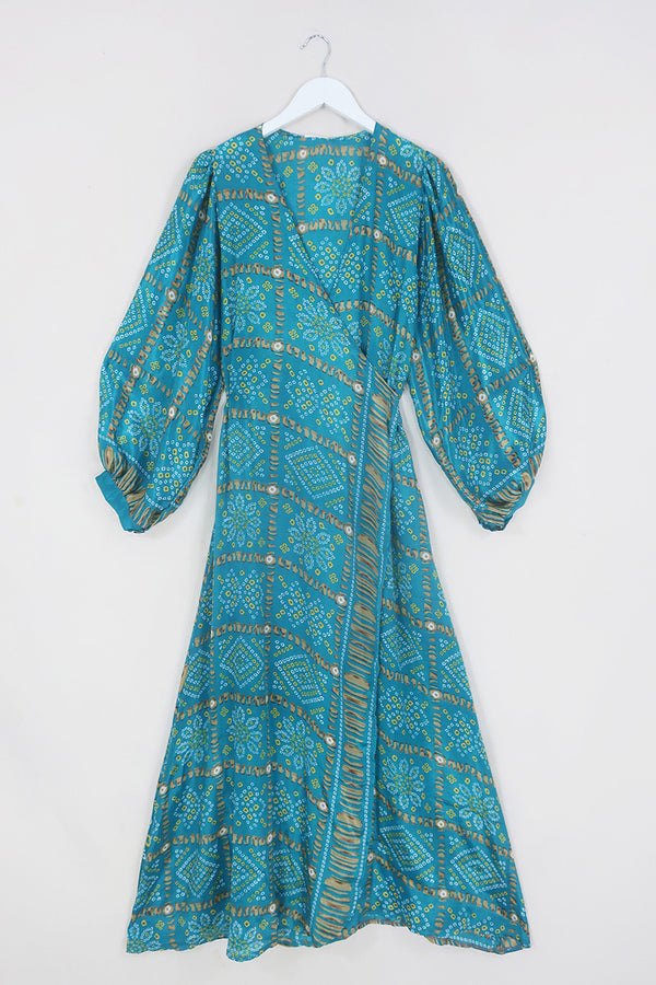 Lola Wrap Dress - Ocean Blue Batik - Size M/L by All About Audrey