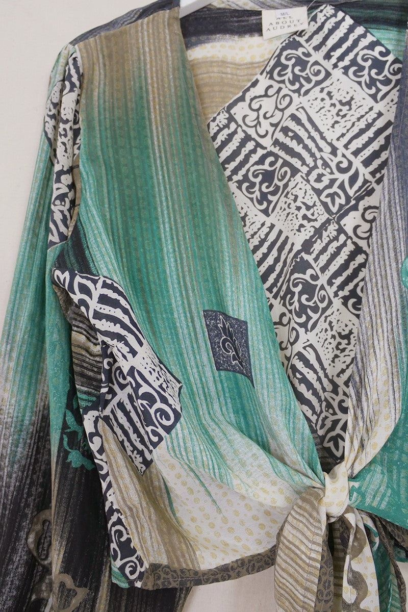 Lola Wrap Top - Jade & Tigers Eye Mosaic - Size M/L by All About Audrey