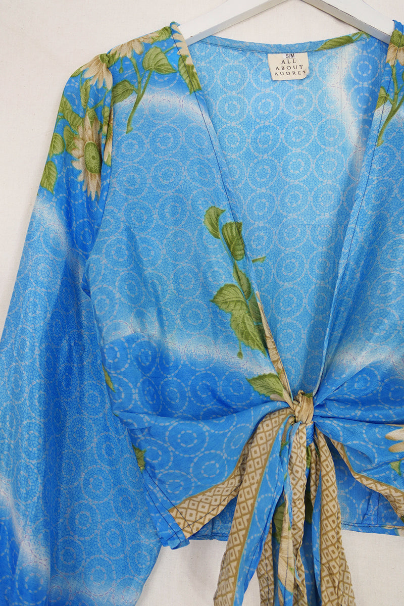 Lola Wrap Top - Sky Blue Daisies - Size S/M by All About Audrey