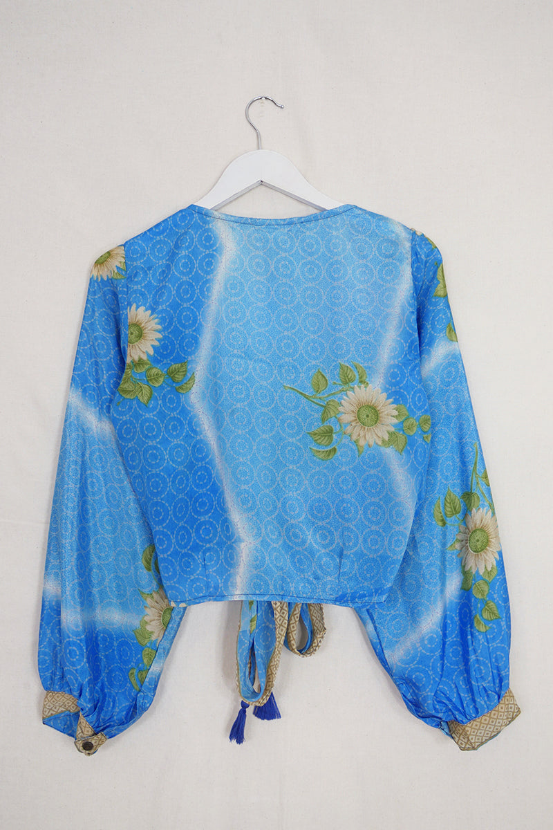 Lola Wrap Top - Sky Blue Daisies - Size S/M by All About Audrey