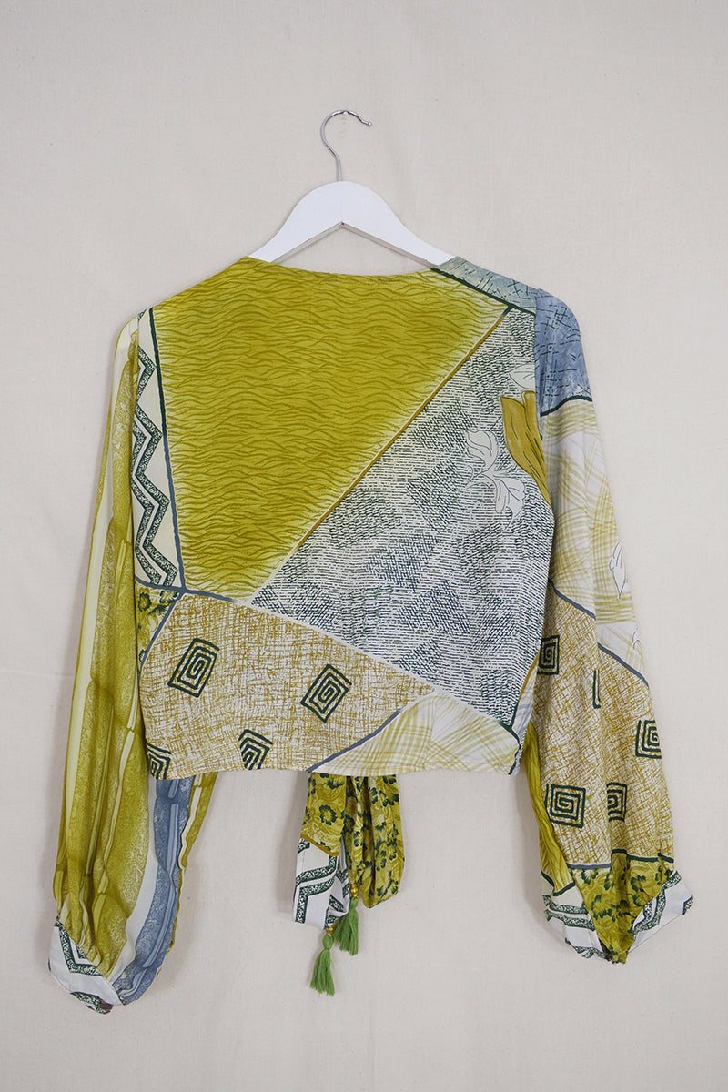 Lola Wrap Top - Stormy Chartreus Patchwork - Size S/M by All About Audrey