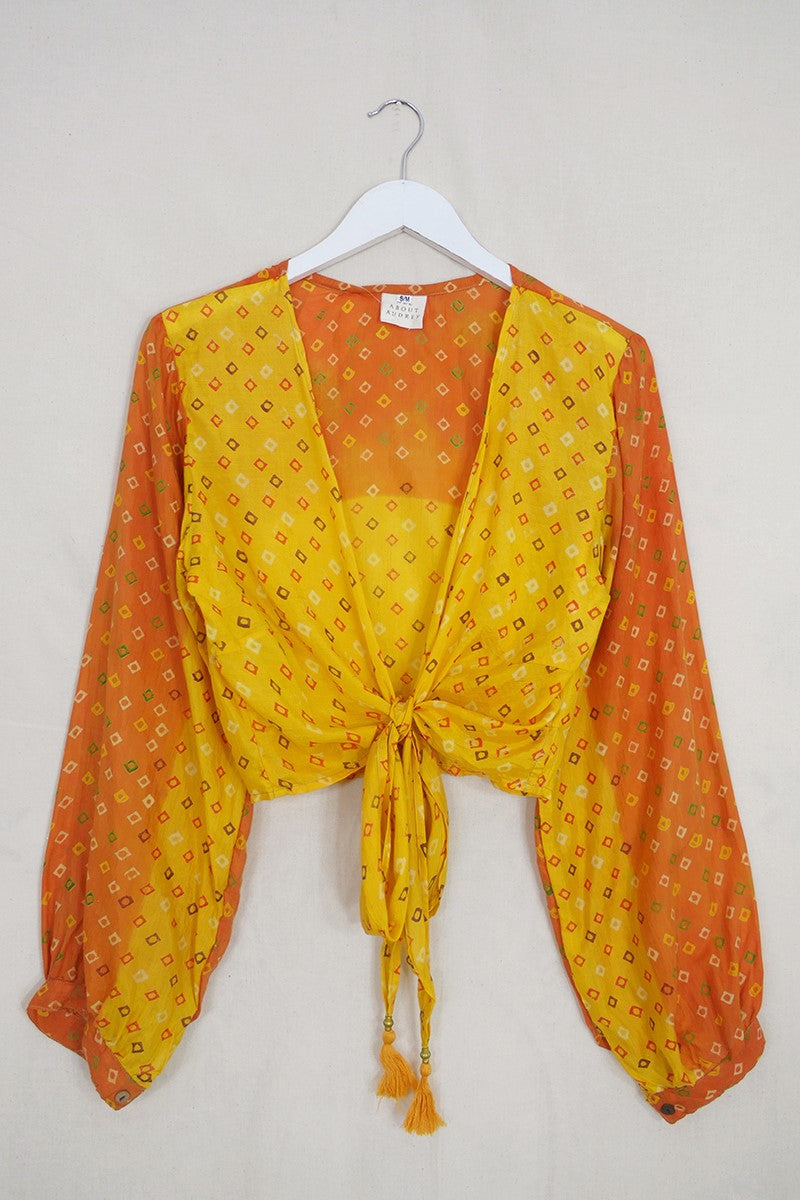 Lola Wrap Top - Vintage Cotton - Citrus Batik - Size S/M by All About Audrey
