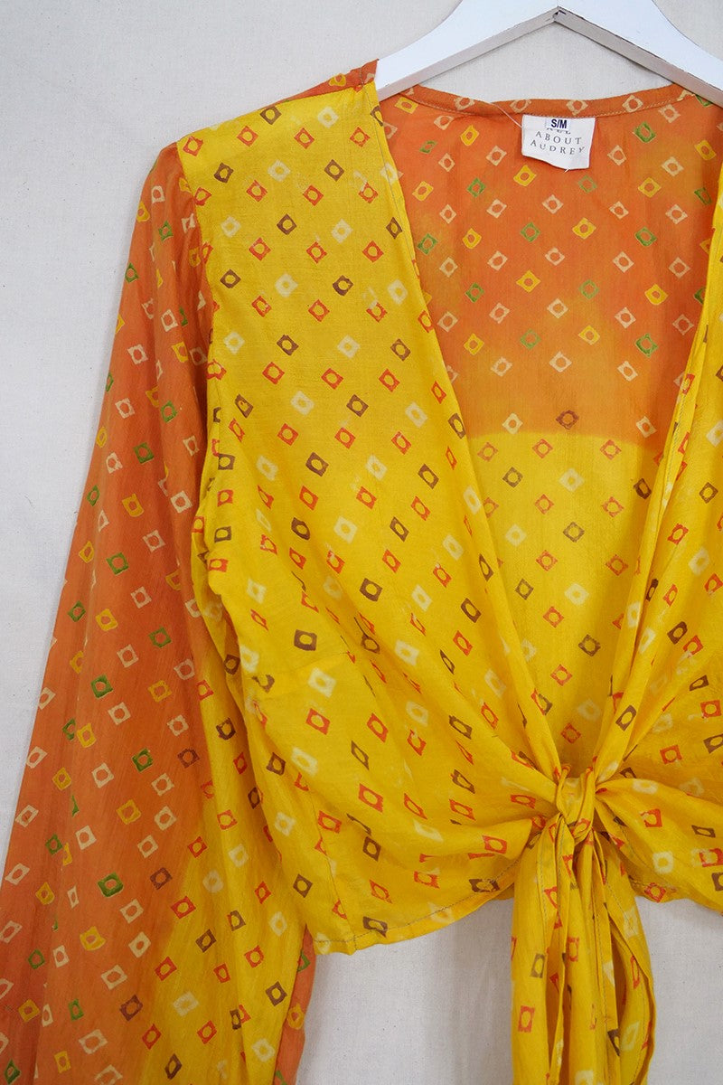 Lola Wrap Top - Vintage Cotton - Citrus Batik - Size S/M by All About Audrey
