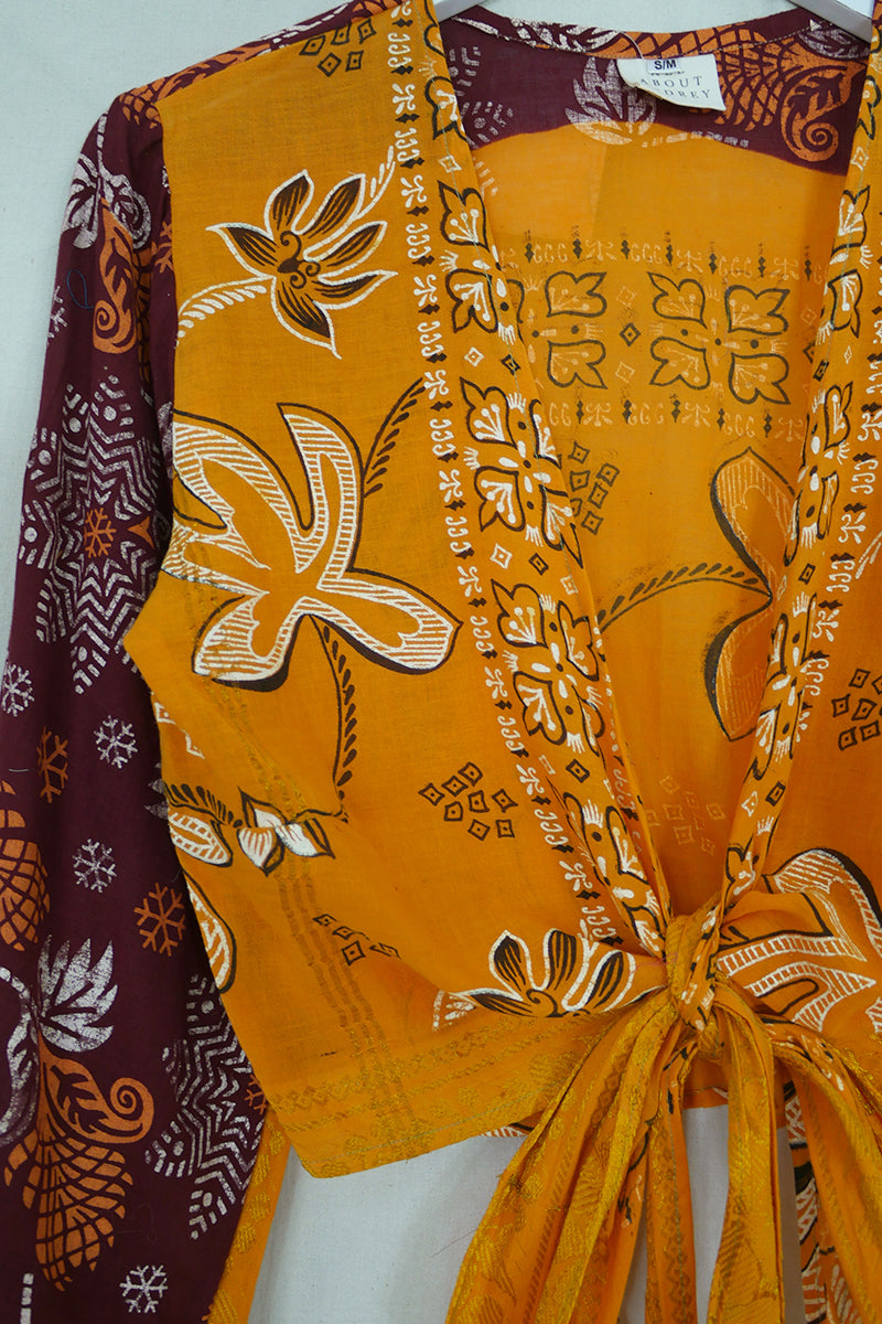 Lola Wrap Top - Vintage Cotton - Ochre Folk Flower - Size S/M by All About Audrey