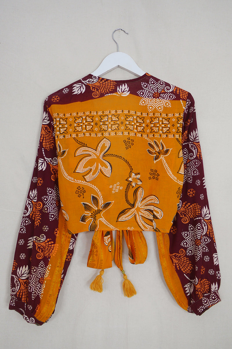 Lola Wrap Top - Vintage Cotton - Ochre Folk Flower - Size S/M by All About Audrey