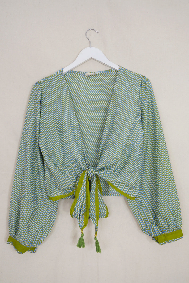 Lola Wrap Top - Apple Green Chevron - Size M/L by All About Audrey