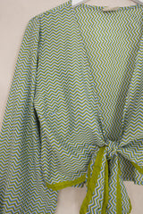 Lola Wrap Top - Apple Green Chevron - Size M/L by All About Audrey