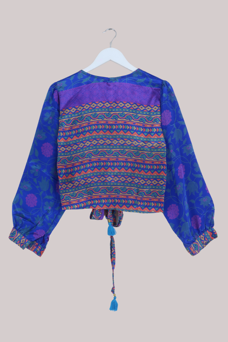 Lola Wrap Top in Abstract Carnival Indigo - Size M