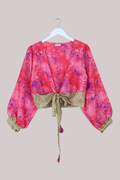 Lola Wrap Top in Abstract Rouge Pink - Size M