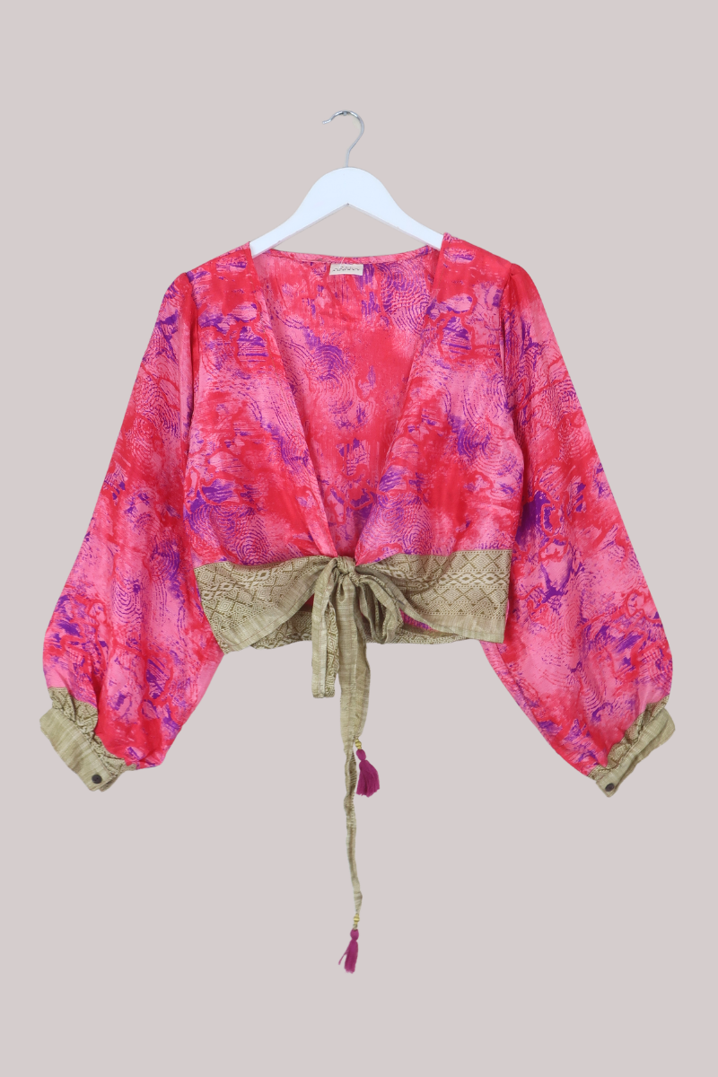 Lola Wrap Top in Abstract Rouge Pink - Size M