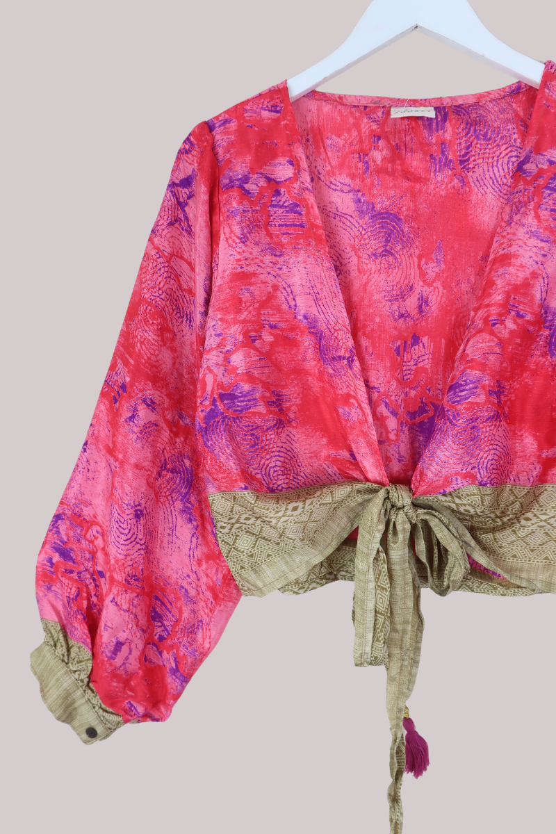 Lola Wrap Top in Abstract Rouge Pink - Size M