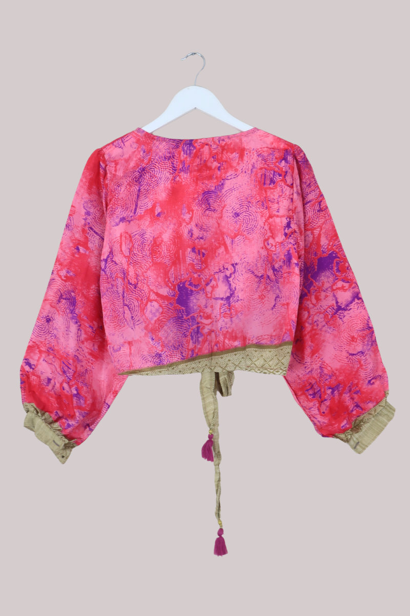 Lola Wrap Top in Abstract Rouge Pink - Size M