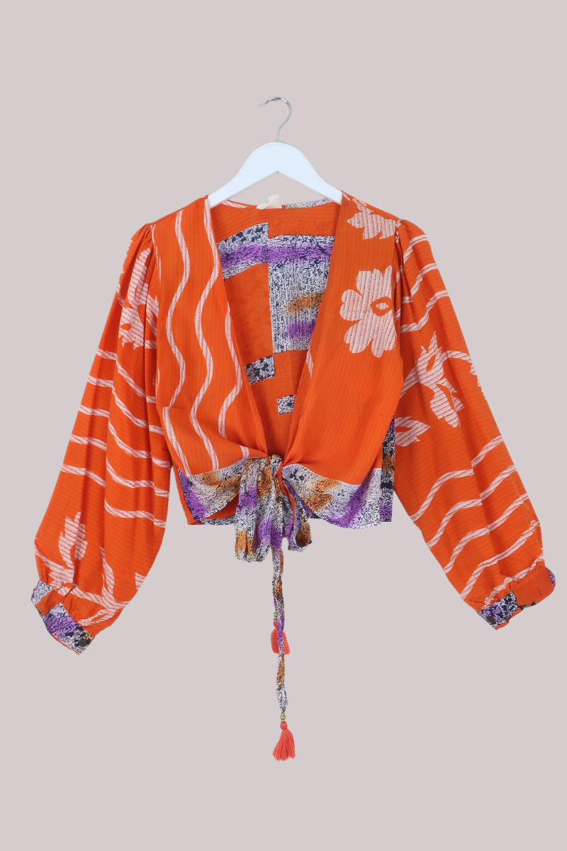 Lola Wrap Top in Apricot Orange Florals - Size S