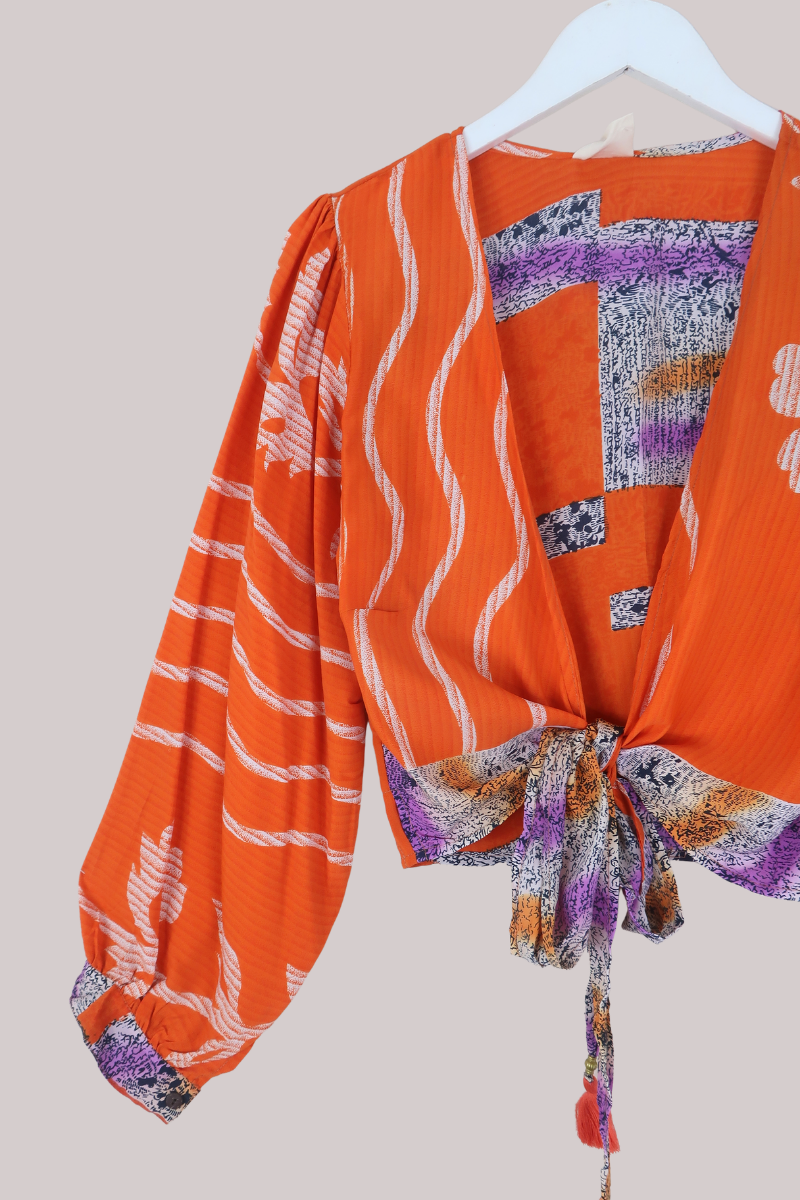 Lola Wrap Top in Apricot Orange Florals - Size S