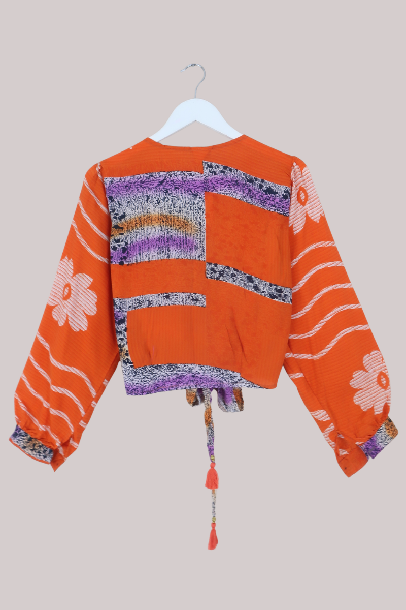 Lola Wrap Top in Apricot Orange Florals - Size S