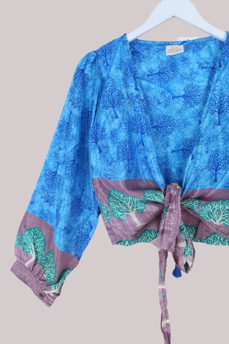 Lola Wrap Top in Aquatic Trees - Size M