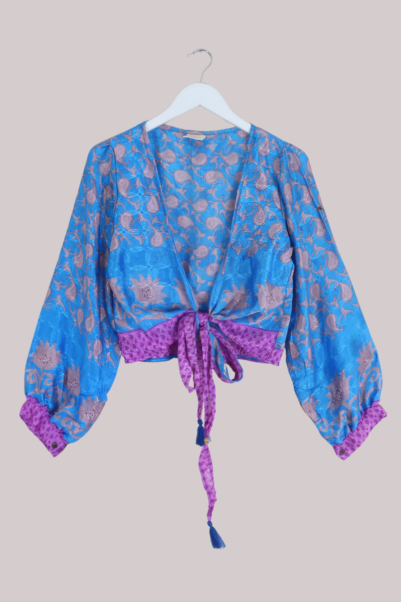 Lola Wrap Top in August Sky Paisley - Size M