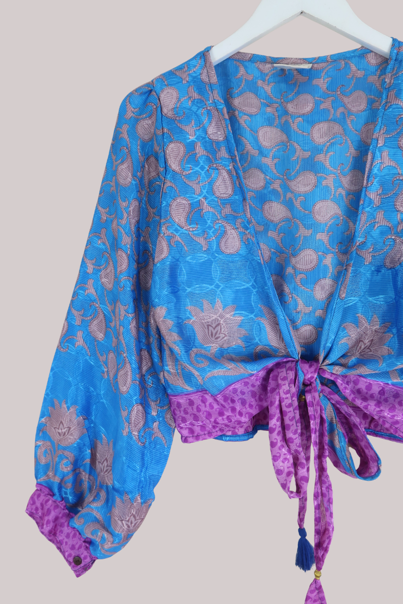 Lola Wrap Top in August Sky Paisley - Size M