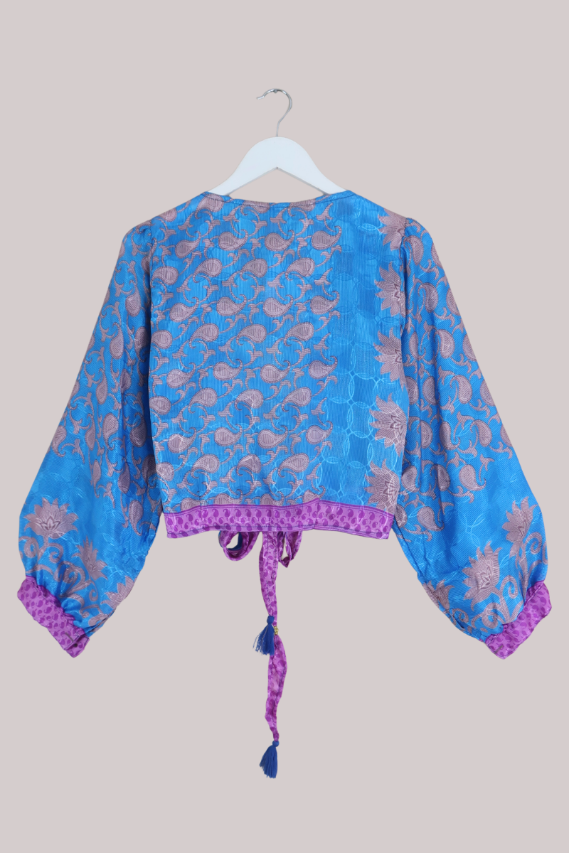 Lola Wrap Top in August Sky Paisley - Size M