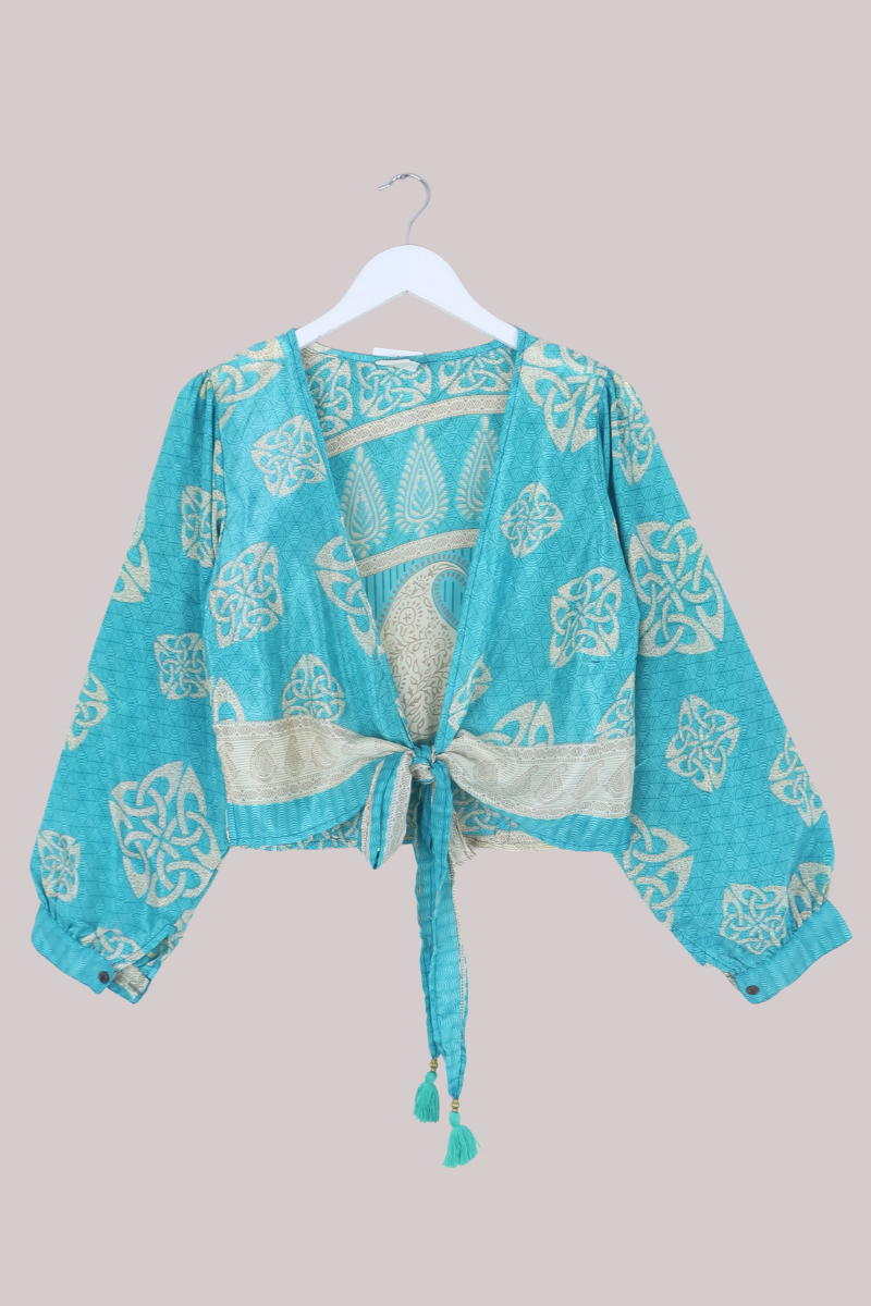 Lola Wrap Top in Bermuda Blue Paisley - Size M