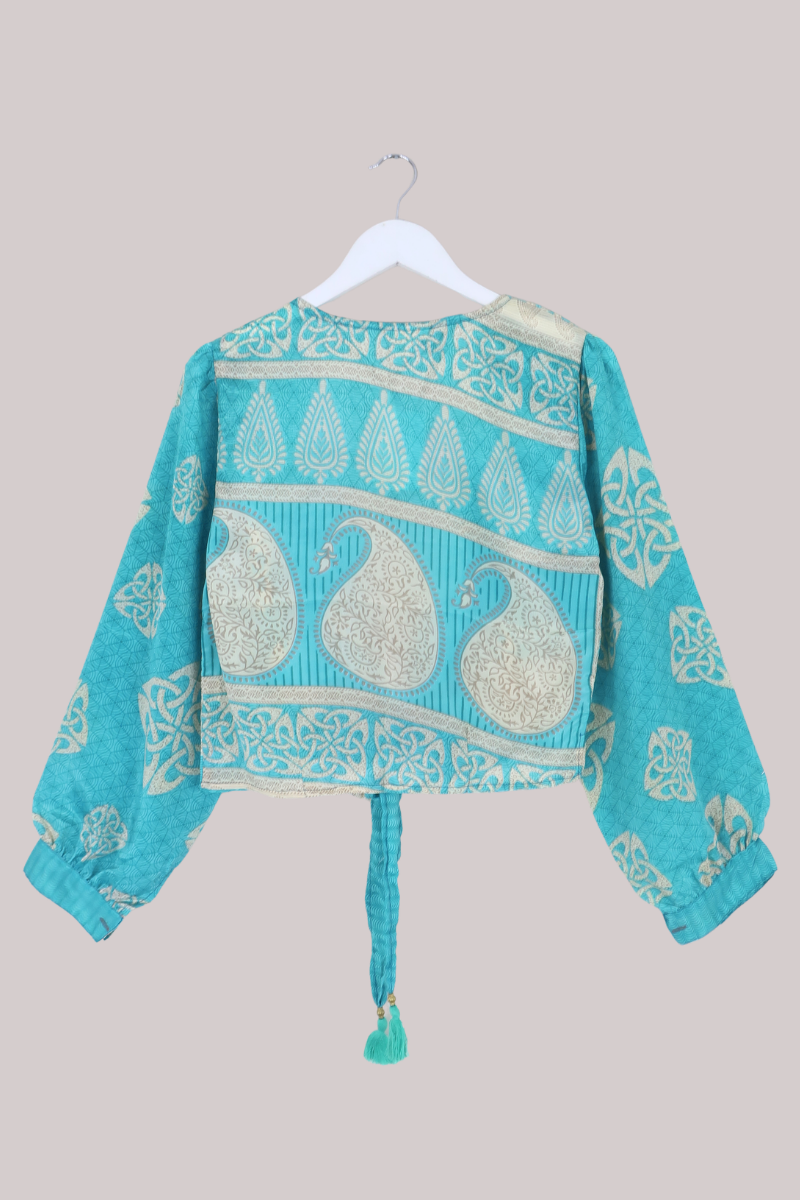 Lola Wrap Top in Bermuda Blue Paisley - Size M