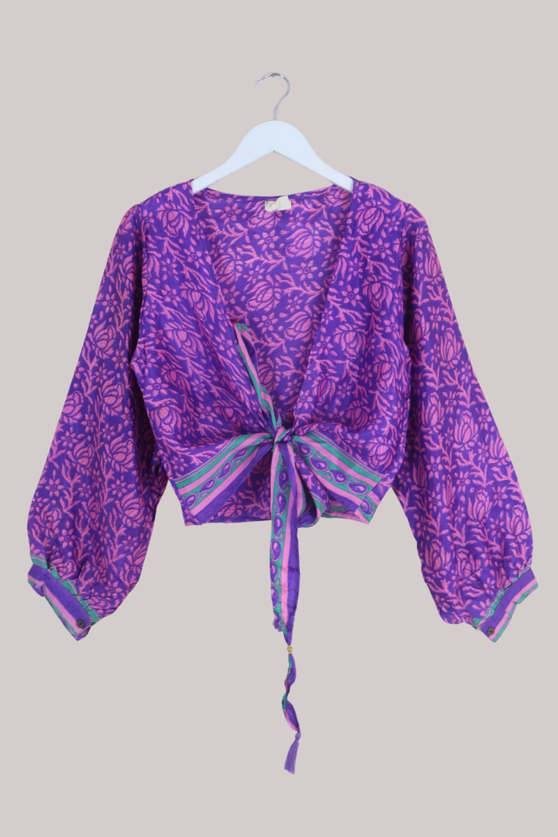 Lola Wrap Top in Blackcurrant Florals - Size L