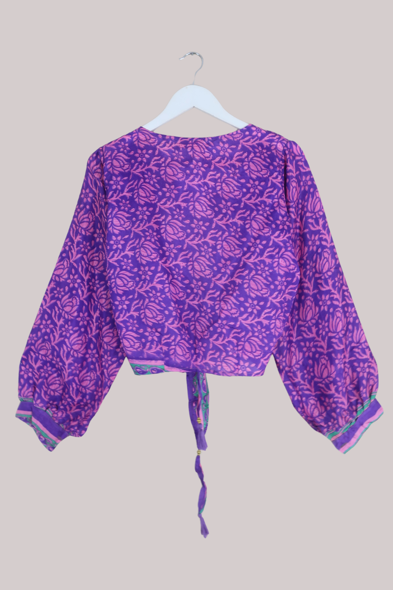Lola Wrap Top in Blackcurrant Florals - Size L