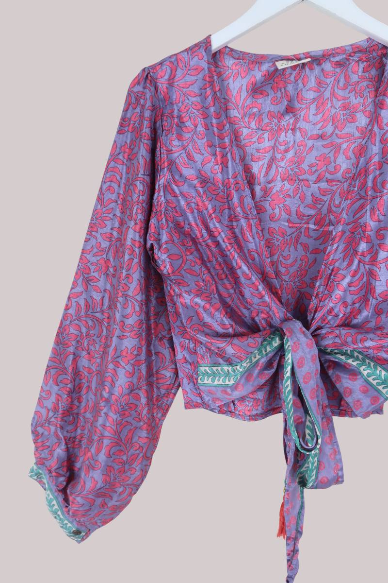 Lola Wrap Top in Blueberry Tart Florals - Size L
