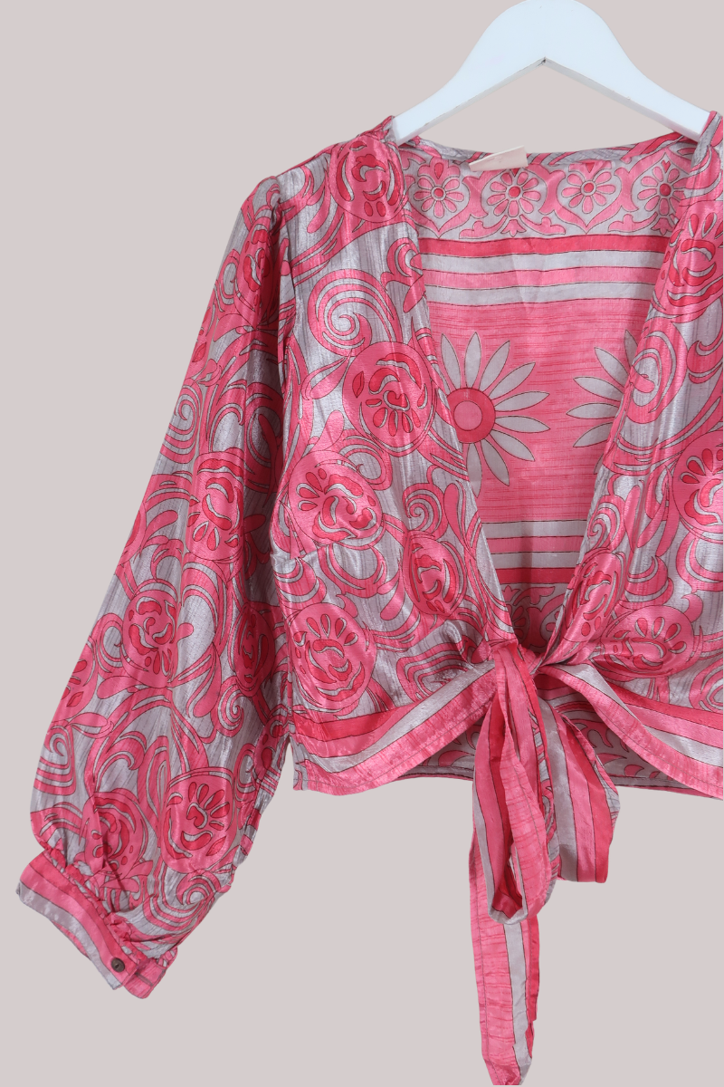 Lola Wrap Top in Blush Pink Sunflowers - Size L
