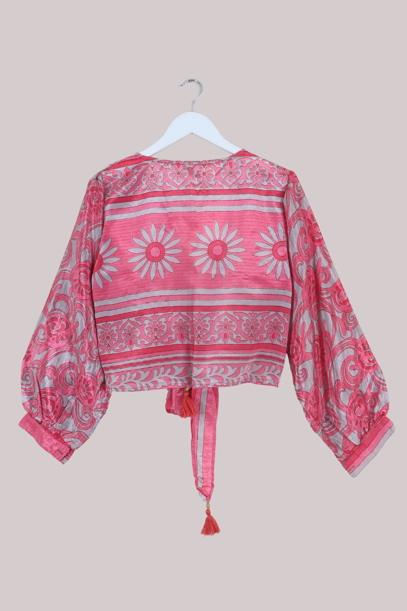 Lola Wrap Top in Blush Pink Sunflowers - Size L