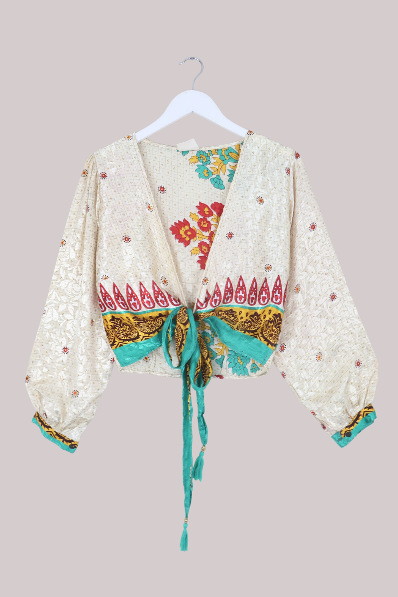 Lola Wrap Top in Bubble White Florals - Size S