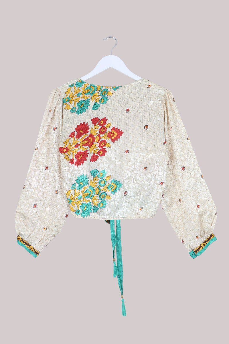 Lola Wrap Top in Bubble White Florals - Size S